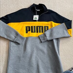 PUMA Men's Zip-Up Sweater in Black, Yellow, and Gray